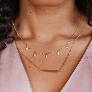 FOSTERIE Women's Dainty Double Layered Gem Bar Necklace, Gold